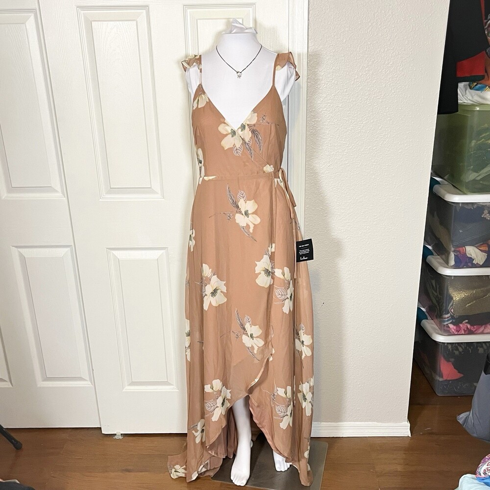 Lulus All Mine Dress Womens High Low Sleeveless Rusty Rose Floral Wrap Maxi